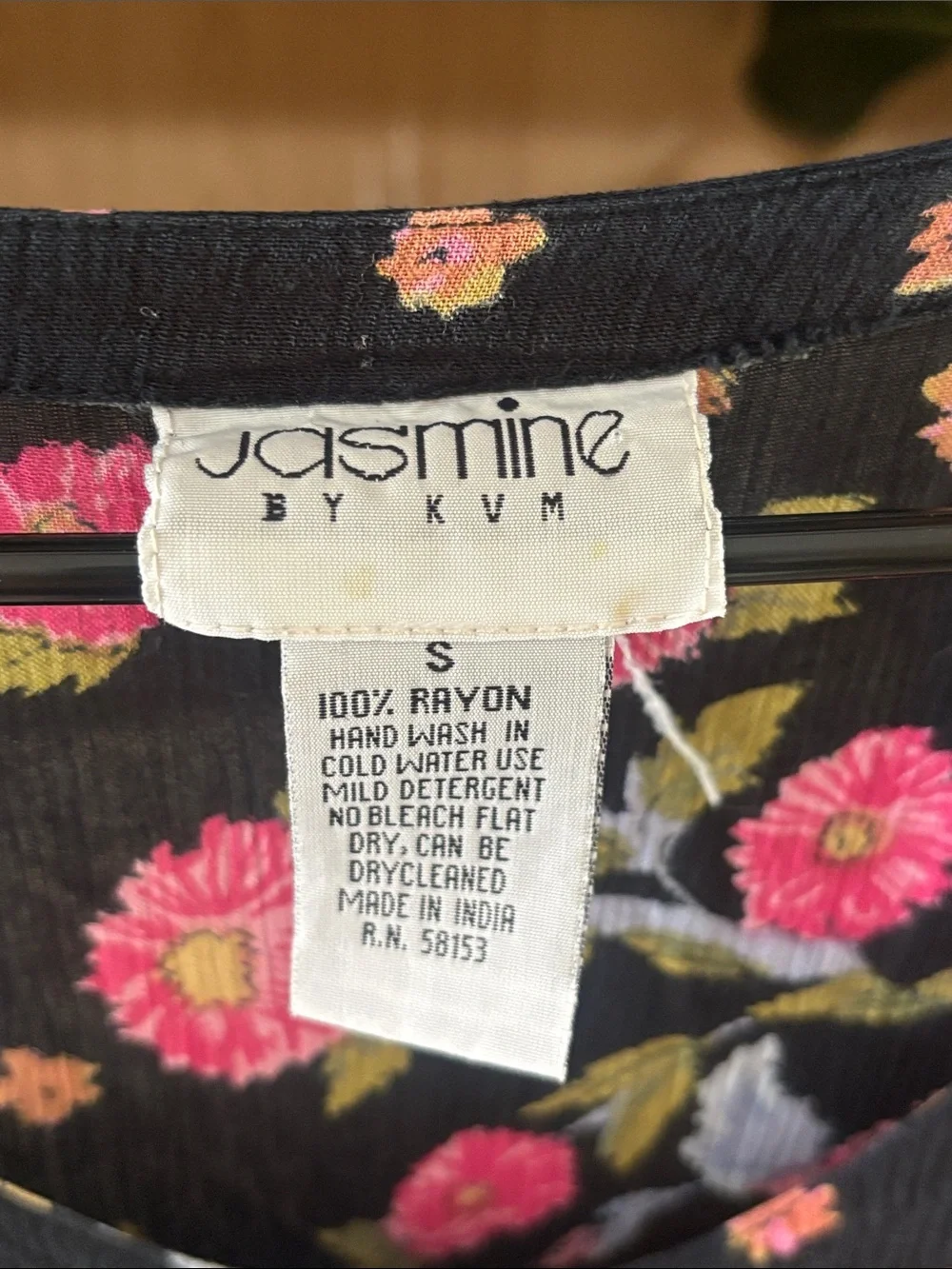 Vintage 90s Jasmine by KVM Black Floral Rayon Midi Dress Small